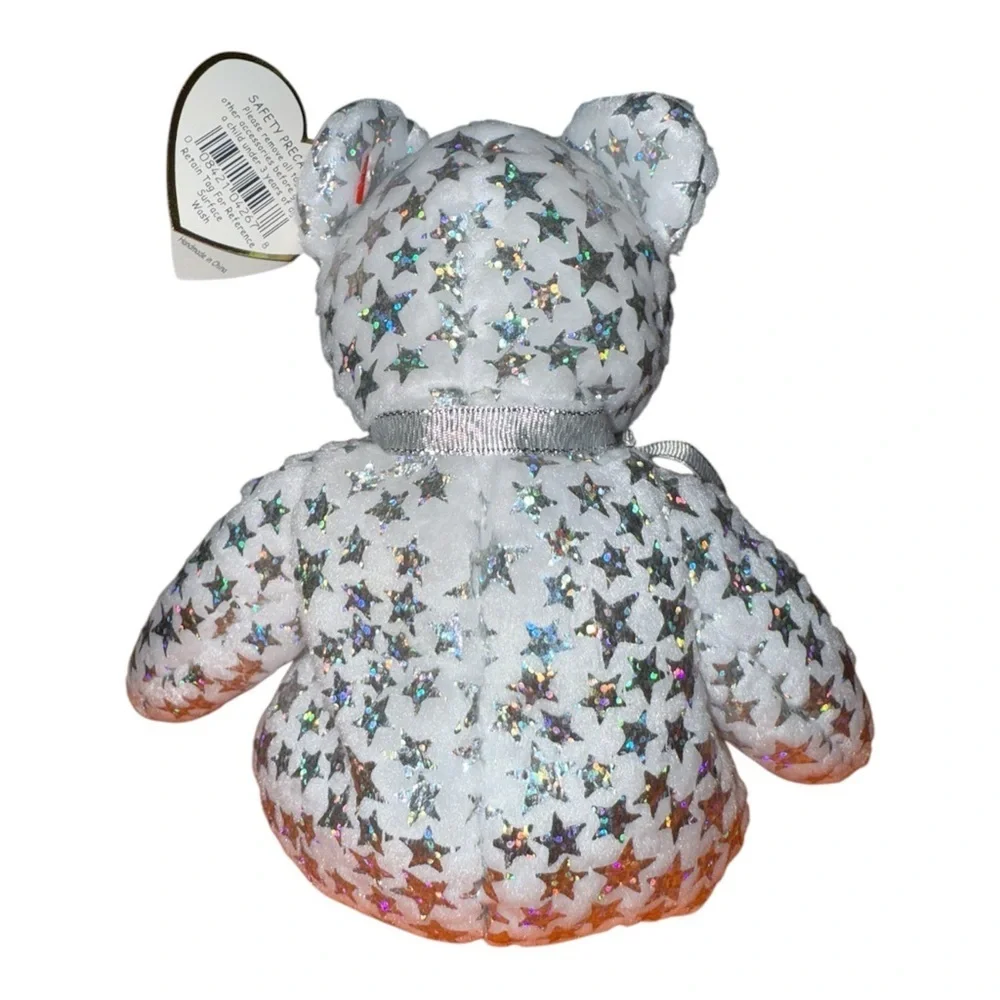 vintage Ty White Bear with Silver Stars Plush Toy with tag errors
